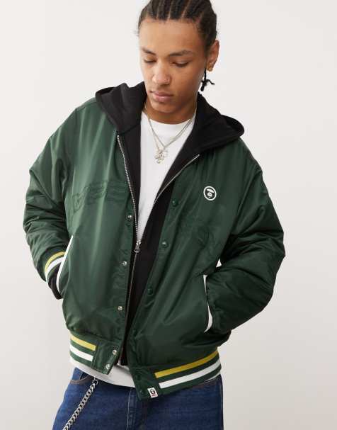 Aape By A Bathing Ape logo college varsity jacket in green - view 1