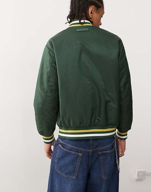 Aape By A Bathing Ape logo college varsity jacket in green Aape By A Bathing Ape logo college varsity jacket in green