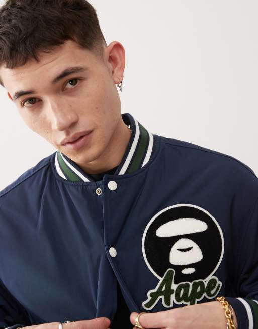 AAPE By A Bathing Ape logo college varsity jacket in navy