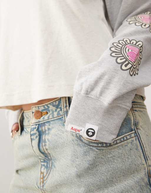 Aape By A Bathing Ape logo contrast panel long sleeve t-shirt in multi