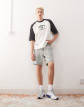 Aape by A Bathing Ape denim shorts with logo embroidery in light blue wash 