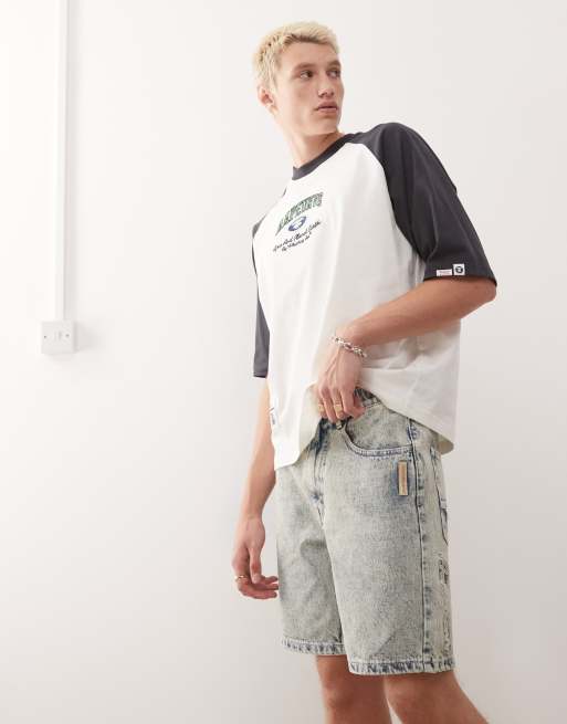 AAPE BY A BATHING APE logo denim shorts in light wash 