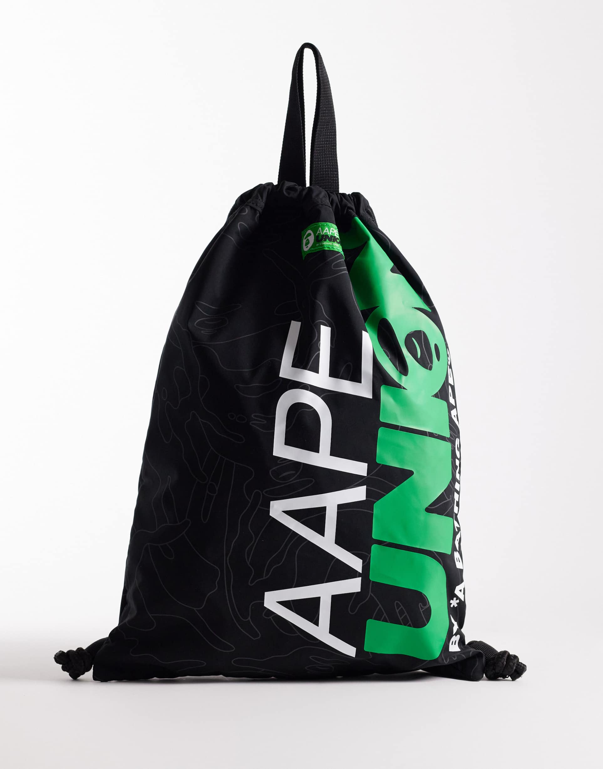 aape by a bathing ape logo drawstring bag in black