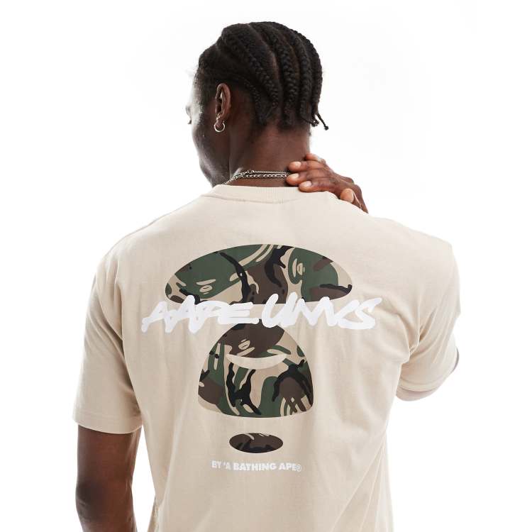 AAPE By A Bathing Ape logo hiphop T-shirt in beige | ASOS