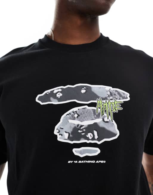 【AAPE】 LOGO TEE Aape By A Bathing Ape logo hiphop t-shirt in black | ASOS