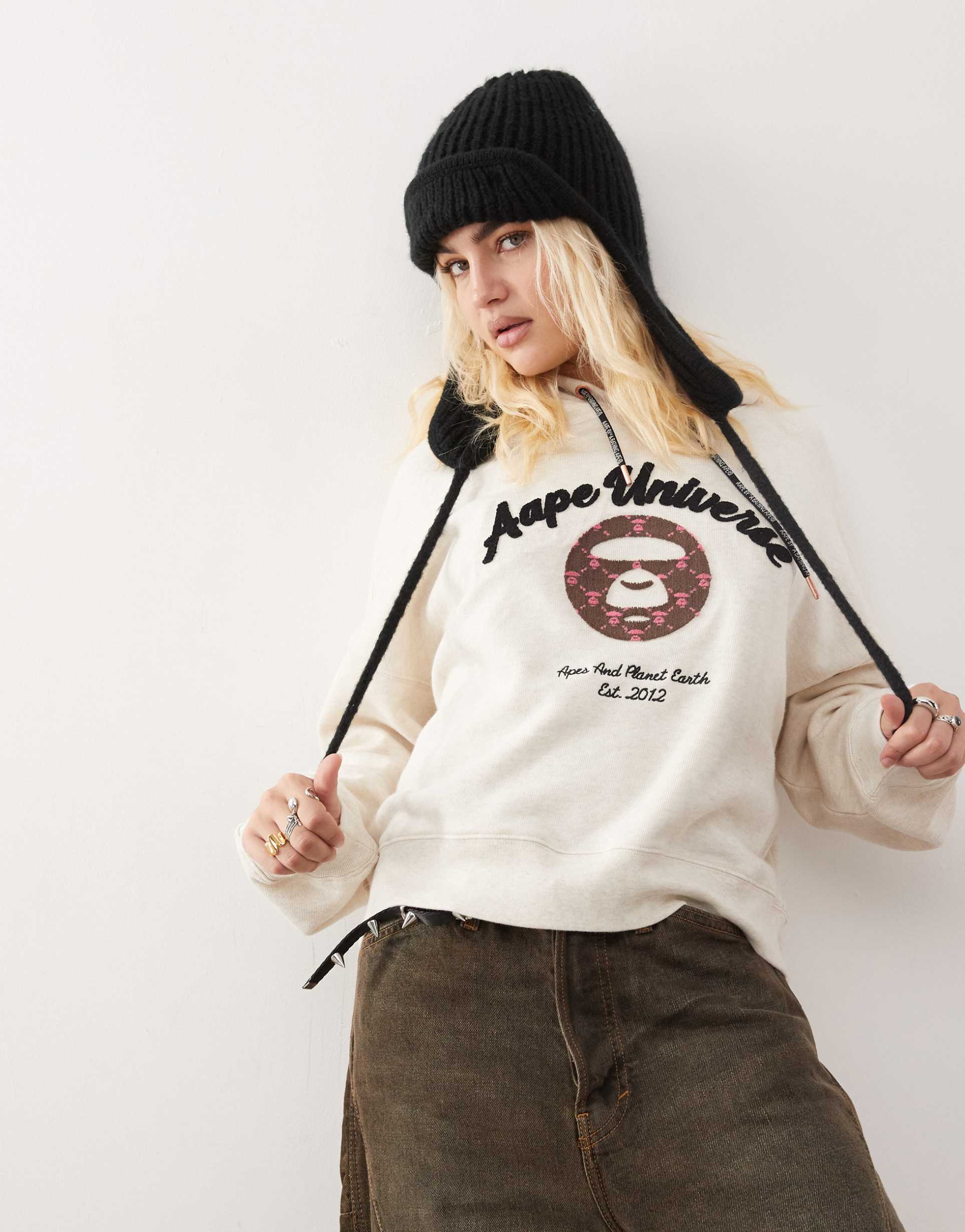aape by a bathing ape logo hoodie in ivory