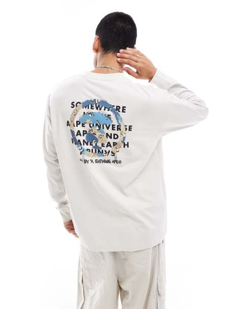 Aape By A Bathing Ape logo long sleeve T-shirt with back print in beige - view 1