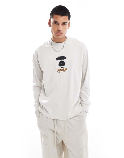 Aape By A Bathing Ape logo long sleeve T-shirt with back print in beige