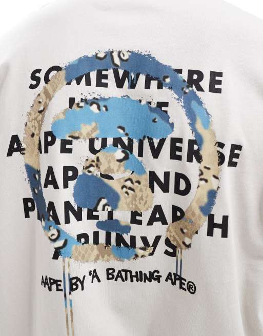 Aape By A Bathing Ape logo long sleeve T-shirt with back print in beige, 3 of 4