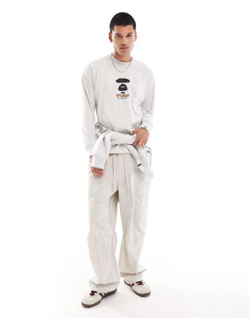 Aape By A Bathing Ape logo long sleeve T-shirt with back print in beige