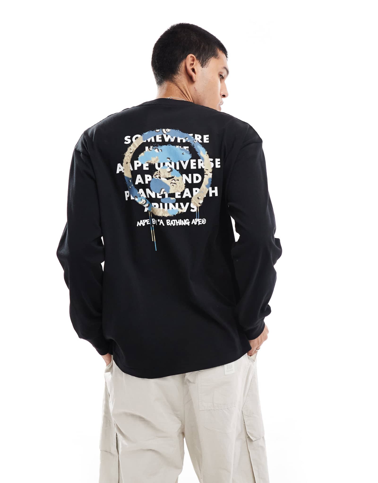 Футболка с длинным рукавом и принтом на спине с логотипом Aape By A Bathing Ape черного цвета
