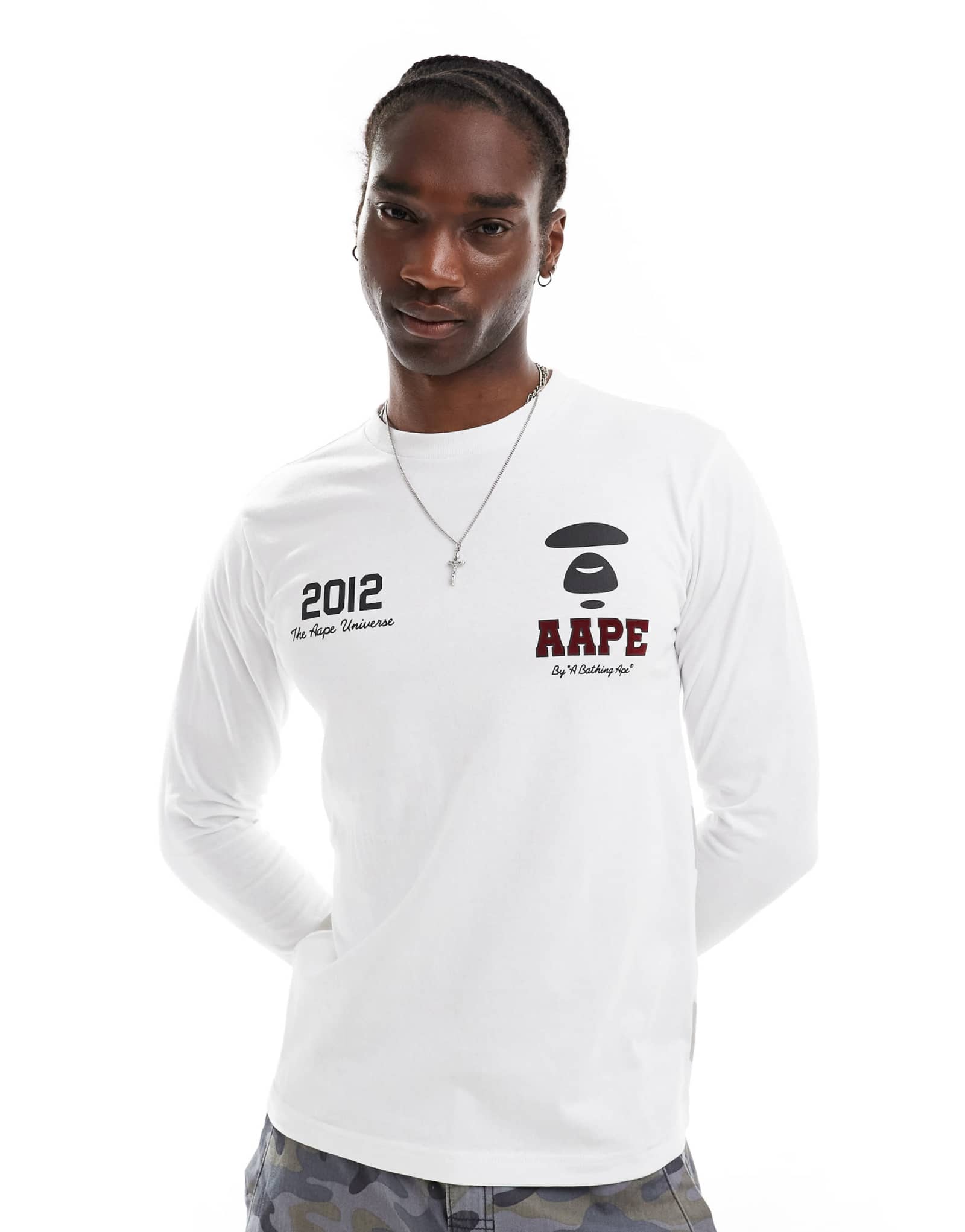 Футболка с длинным рукавом и принтом на спине с логотипом Aape By A Bathing Ape белого цвета