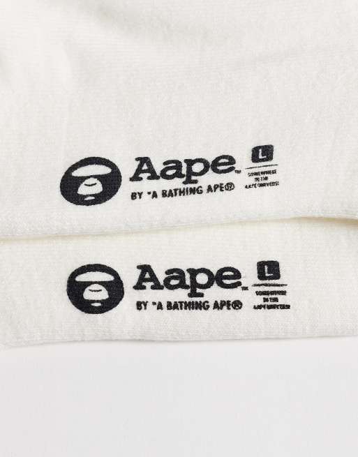 Aape by A Bathing Ape logo socks in cream, 2 of 3