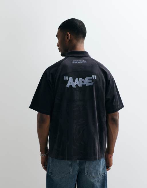 Aape by A Bathing Ape logo sports jersey in washed black, 4 of 5