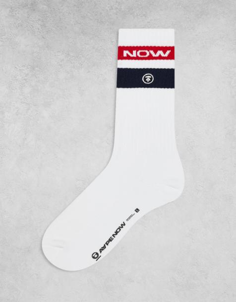 Aape by A Bathing Ape logo stripe socks in white - view 1