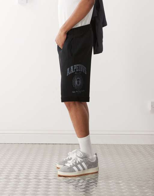 Aape by A Bathing Ape logo sweatshirt fabric shorts in black , 2 of 5