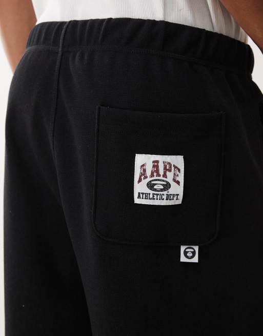 Aape by A Bathing Ape logo sweatshirt fabric shorts in black , 5 of 5