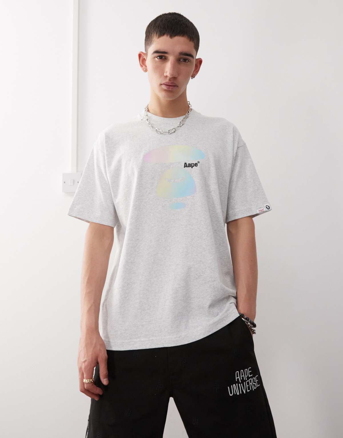 Aape by A Bathing Ape logo t-shirt in grey marl