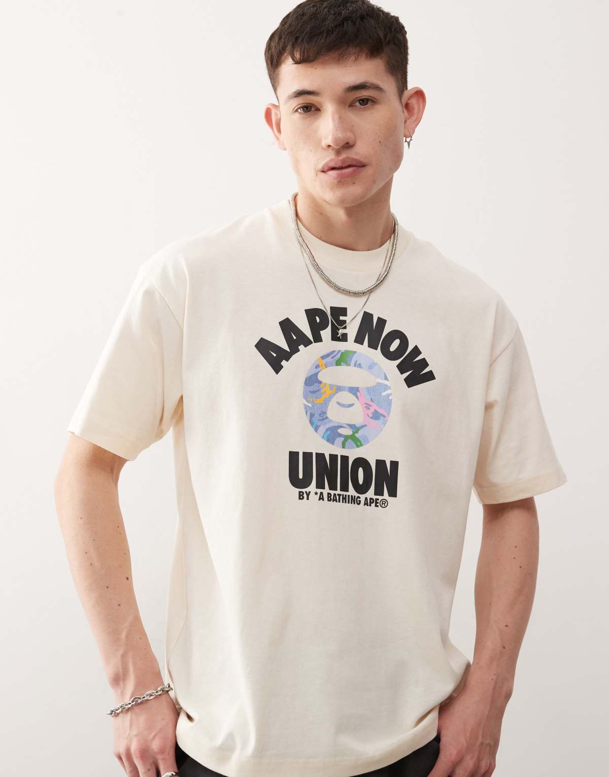 Aape by A Bathing Ape logo union t-shirt in off white