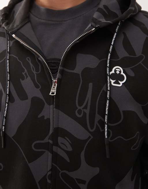 Aape by A Bathing Ape logo zip-through hoodie with back print in dark grey camo, 5 of 5