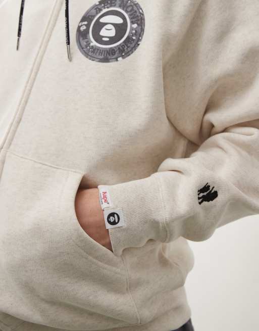 Aape by A Bathing Ape logo zip up hoodie in beige
