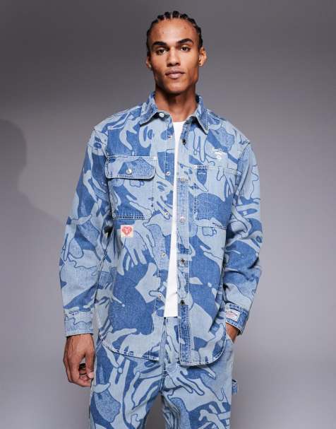 Aape by A Bathing Ape long sleeve denim shirt co-ord in blue camo - view 1