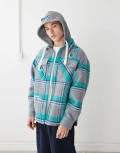 [AAPE BY A BATHING APE®] Aape By A Bathing Ape long sleeve hooded shacket in blue and grey check-Black XL Blue Grey