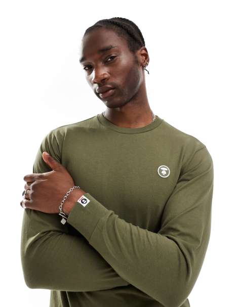 Aape by A Bathing Ape long sleeve logo t-shirt in dark khaki - view 1