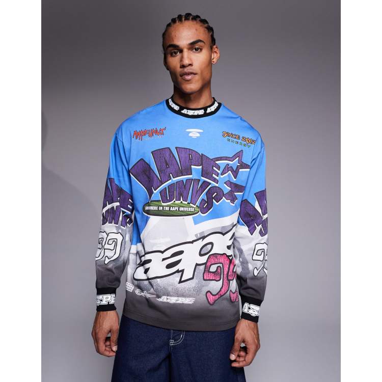 Aape by A Bathing Ape long sleeve motocross t-shirt in blue | ASOS