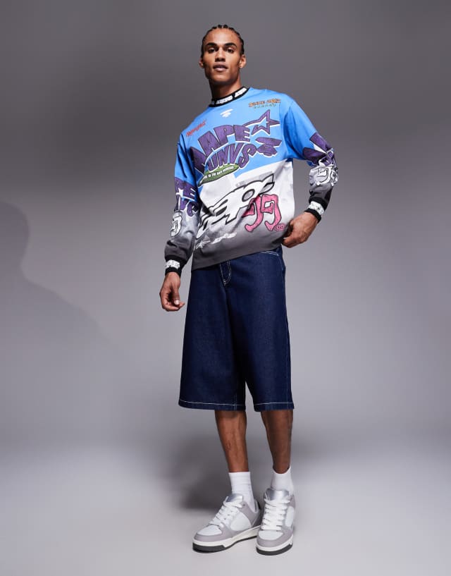 Aape by A Bathing Ape long sleeve motocross t-shirt in blue | ASOS