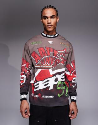 Aape by A Bathing Ape long sleeve motocross t-shirt in brown and