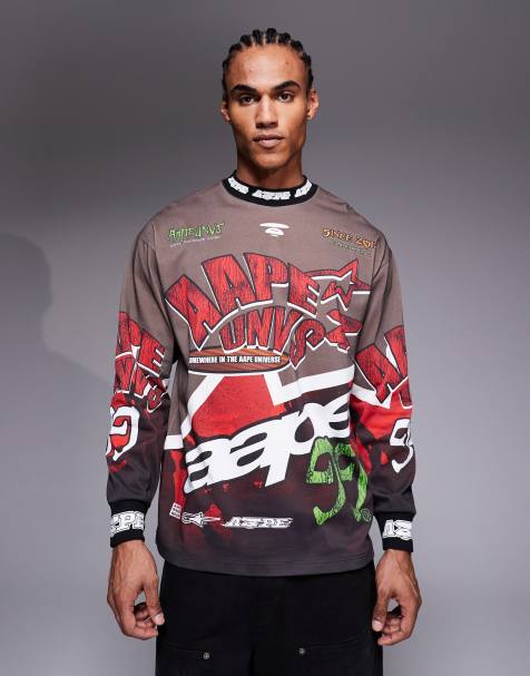 Aape by A Bathing Ape long sleeve motocross t-shirt in brown and red - view 1