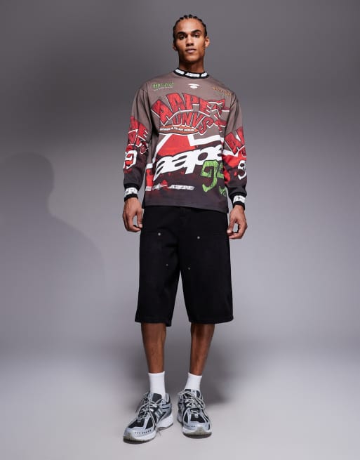 Aape by A Bathing Ape long sleeve motocross t-shirt in brown and