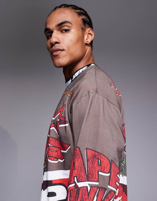 A Bathing Ape ロンT Aape by A Bathing Ape long sleeve motocross t-shirt in brown and