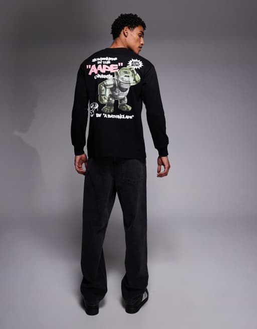 Aape by A Bathing Ape long sleeve t-shirt in off black with back print, 2 of 5