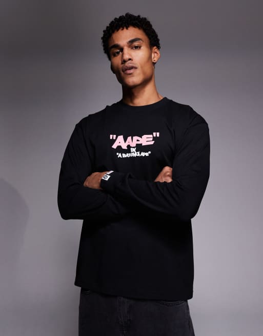 Aape by A Bathing Ape long sleeve t-shirt in off black with back print, 3 of 5