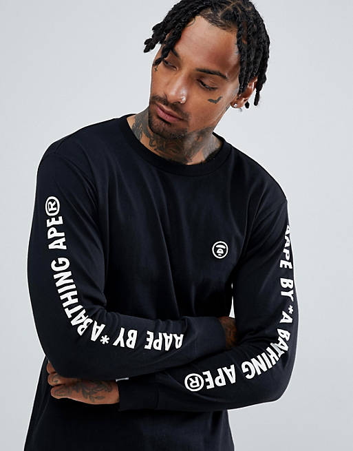 AAPE By A Bathing Ape Long Sleeve T-Shirt With Sleeve Print In Black