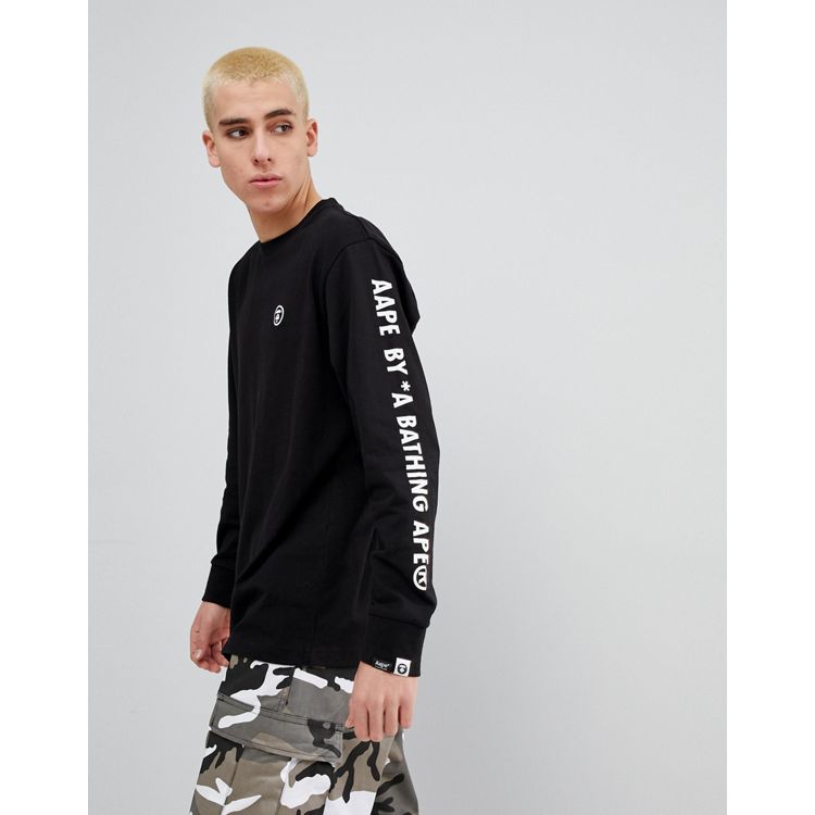AAPE By A Bathing Ape Long Sleeve T-Shirt With Sleeve Print In Black
