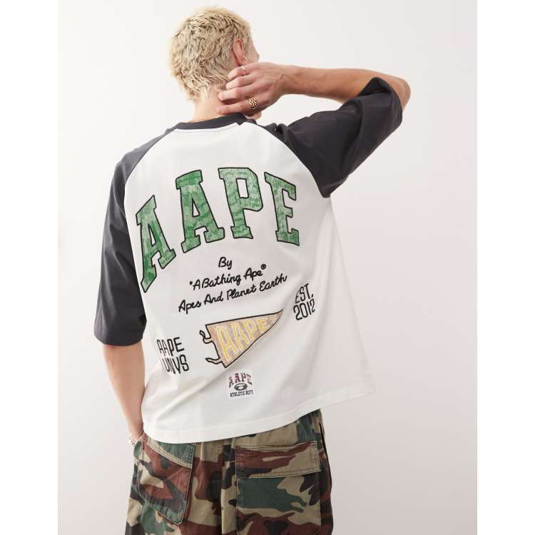 AAPE BY A BATHING APE longline raglan multi logo T-shirt in