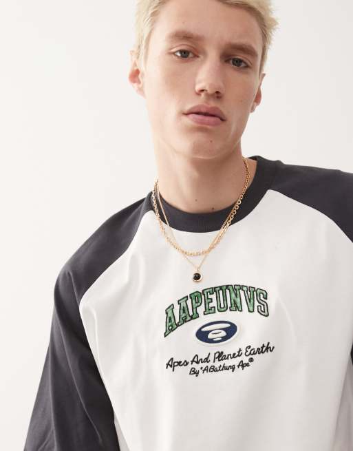 AAPE BY A BATHING APE longline raglan multi logo T-shirt in dark gray
