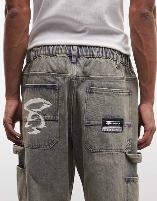 Aape by A Bathing Ape loose fit carpenter denim jeans in vintage blue, 4 of 5