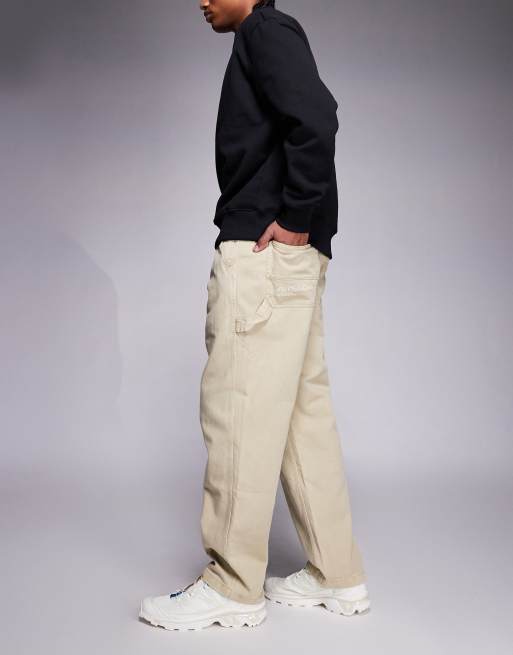 Aape by A Bathing Ape loose fit carpenter trousers in beige garment dye, 3 of 5