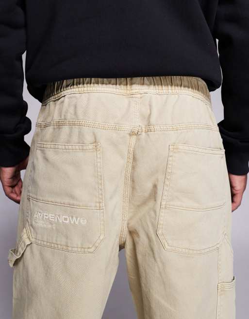 Aape by A Bathing Ape loose fit carpenter trousers in beige garment dye, 4 of 5
