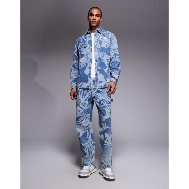 Aape by A Bathing Ape loose fit denim jeans in blue camo - part of