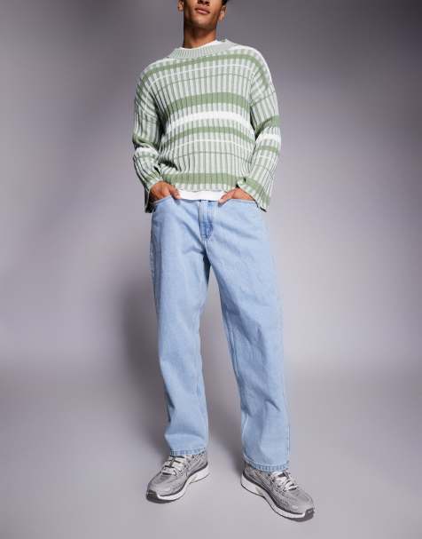 Aape by A Bathing Ape loose fit denim jeans in light blue with leg embroidery