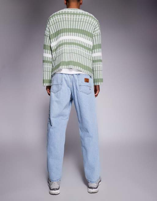 Aape by A Bathing Ape loose fit denim jeans in light blue with leg embroidery, 3 of 5
