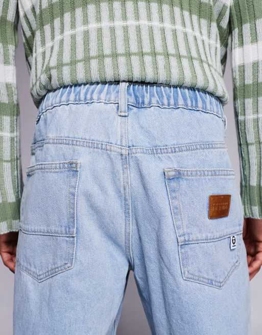 Aape by A Bathing Ape loose fit denim jeans in light blue with leg embroidery, 5 of 5