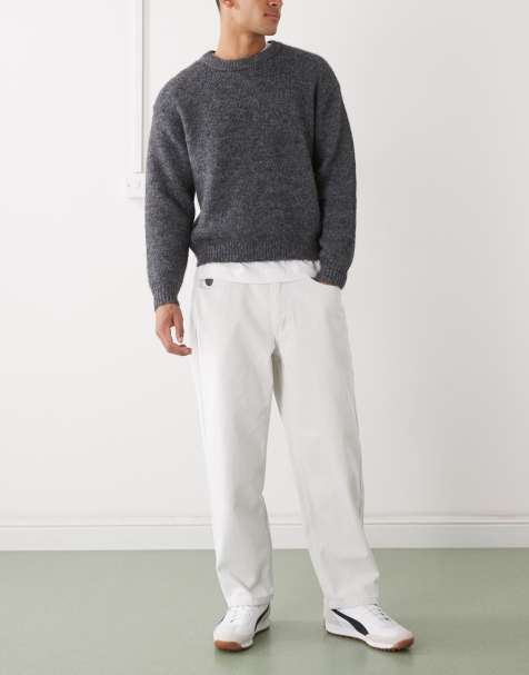 Aape by A Bathing Ape loose fit denim jeans in off white with leg embroidery - view 1