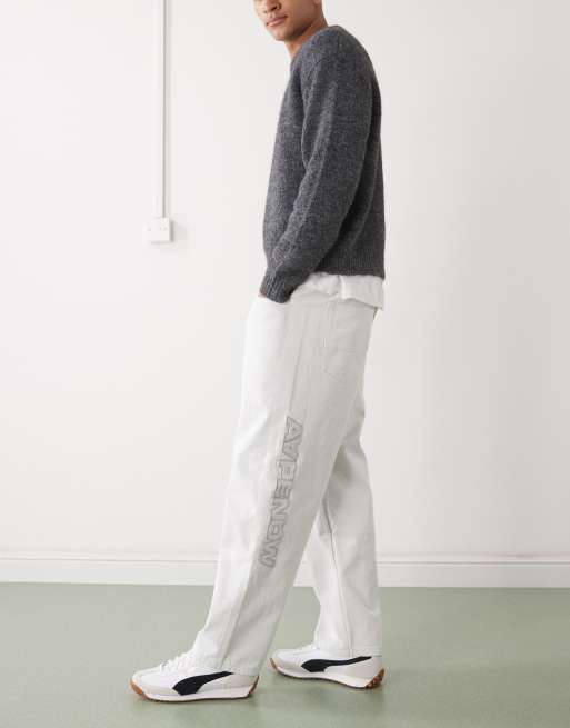 Aape by A Bathing Ape loose fit denim jeans in off white with leg embroidery, 2 of 5