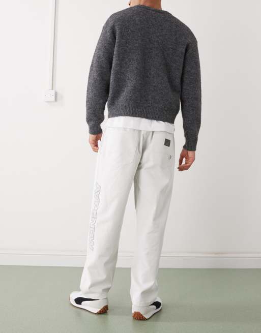 Aape by A Bathing Ape loose fit denim jeans in off white with leg embroidery, 3 of 5